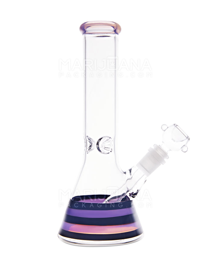 Straight Neck Thick Stripes Glass Beaker Water Pipe w/ Ice Catcher | 10in Tall - 14mm Bowl - Purple Image