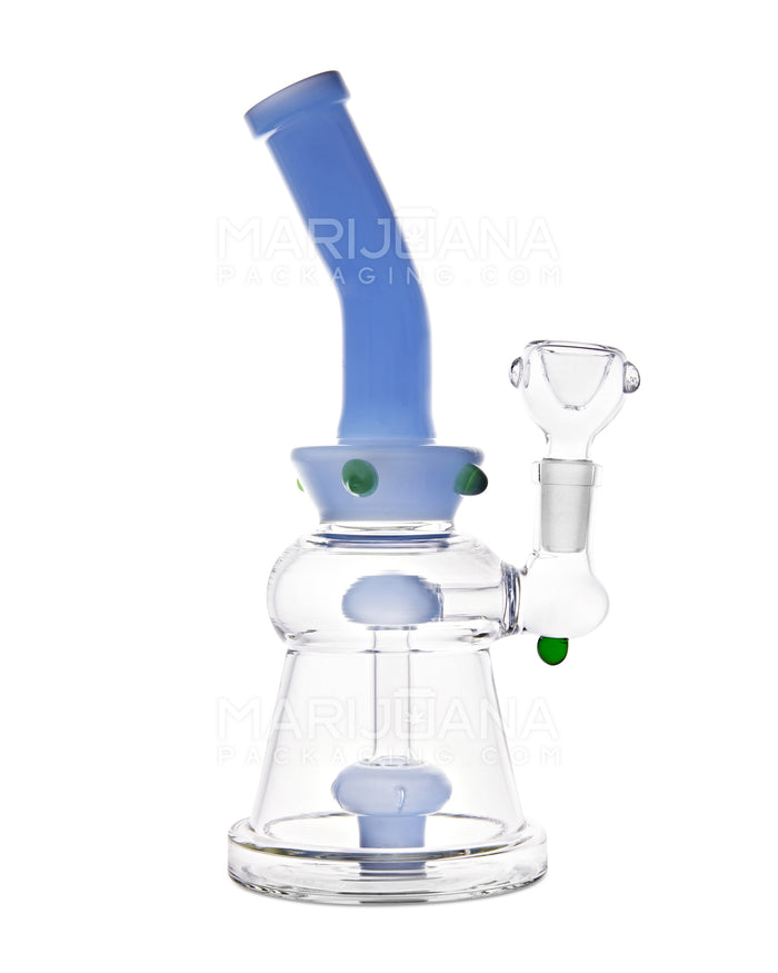 Bent Neck Space UFO Perc Glass Water Pipe w/ Multiple Knockers | 8in Tall - 14mm Bowl - Blue Image