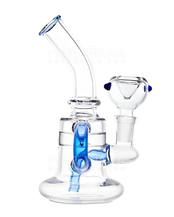 Bent Neck Single Uptake Recycler Water Pipe w/ Honeycomb Bowl | 5.5in Tall - 14mm Bowl - Blue Image