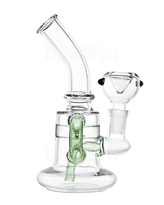 Bent Neck Single Uptake Recycler Water Pipe w/ Honeycomb Bowl | 5.5in Tall - 14mm Bowl - Green