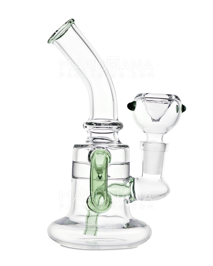 Bent Neck Single Uptake Recycler Water Pipe w/ Honeycomb Bowl | 5.5in Tall - 14mm Bowl - Green Image