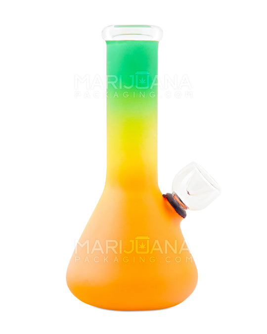 Straight Neck Frosted Rasta Glass Beaker Water Pipe | 6in Tall - 14mm Bowl - Mixed