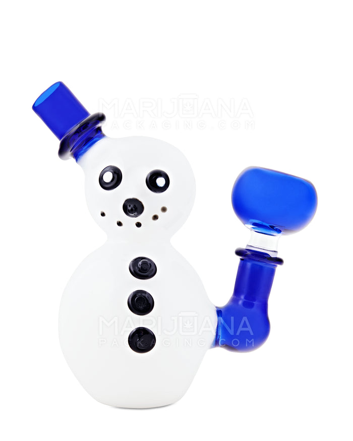 Bent Neck Frosted Snowman Glass Mini Water Pipe | 6in Tall - 14mm Bowl - Mixed Image