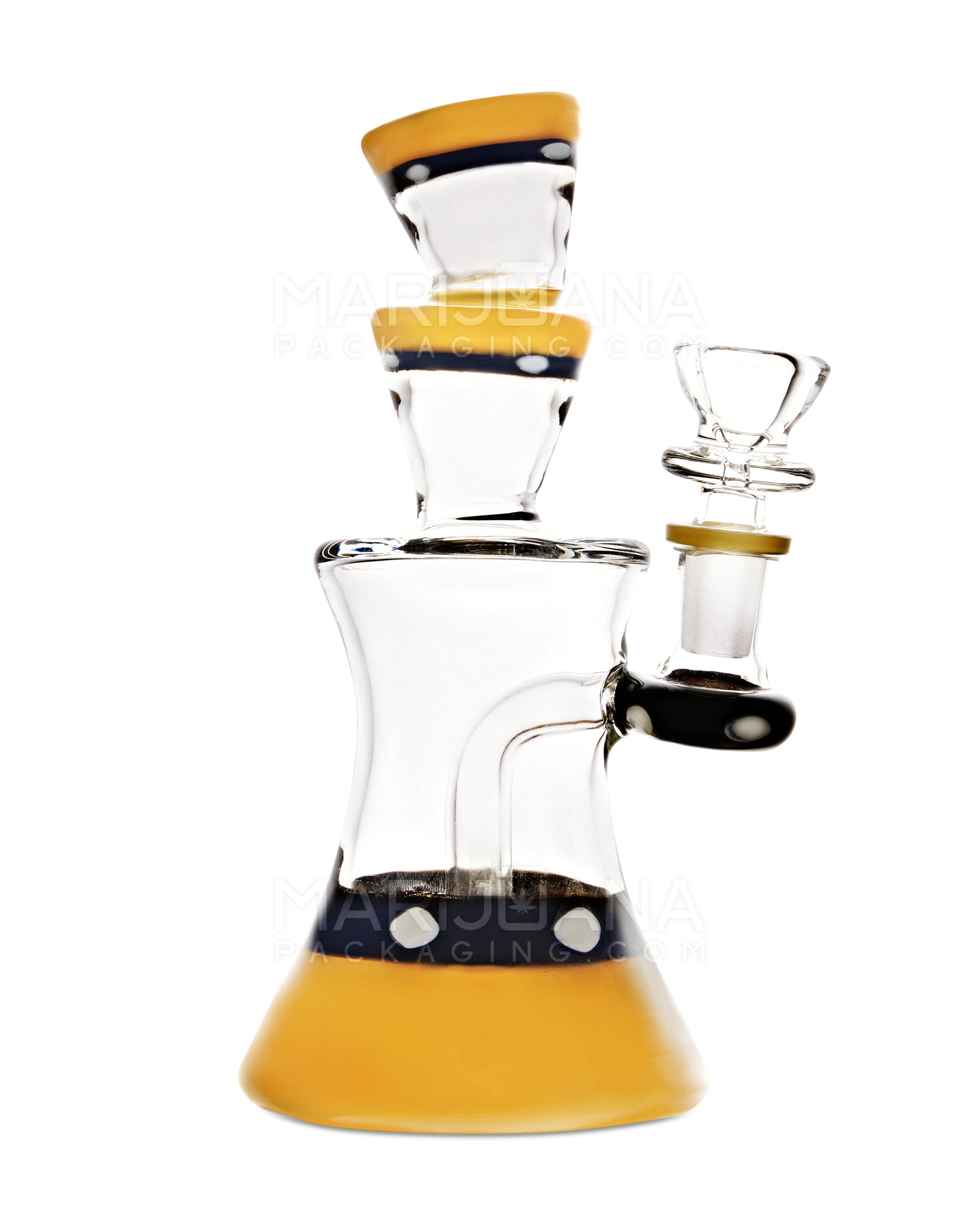 USA Glass | Angled Neck Showerhead Perc Kickback Hourglass Water Pipe w/ Indented Bowl | 7.5in Tall - 14mm Bowl - Yellow