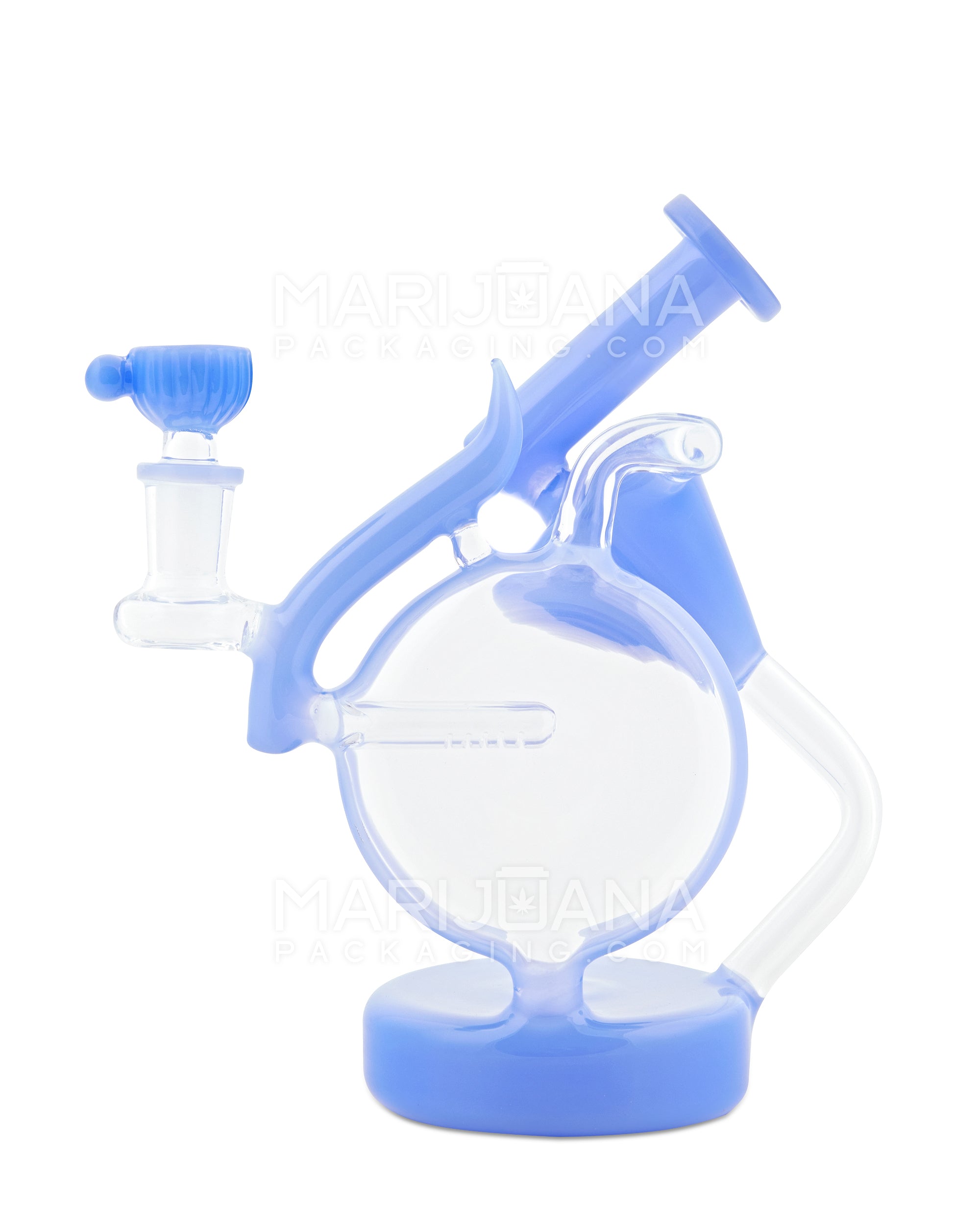 USA Glass | Angled Neck Inline Dual Chamber Recycler Water Pipe | 8in Tall - 14mm Bowl - Blue