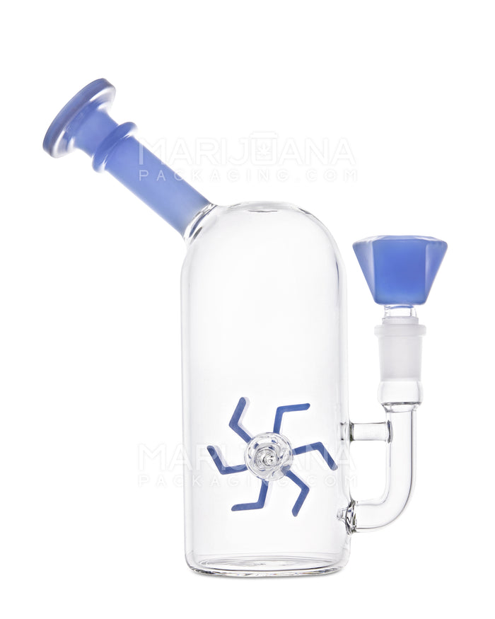 USA Glass | Bent Neck Windmill Perc Water Pipe | 7in Tall - 14mm Bowl - Blue Image