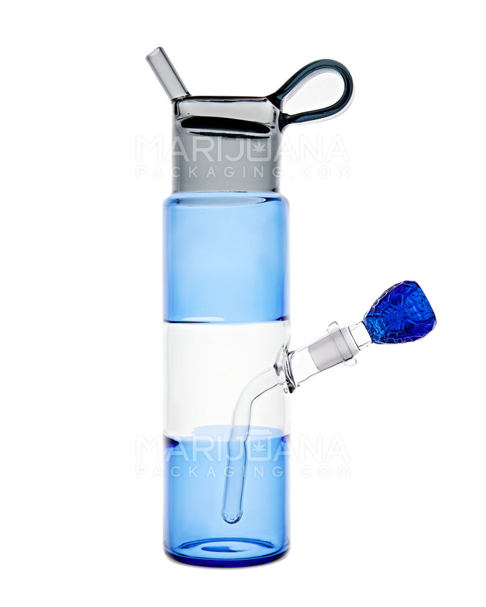 USA Glass | Water Bottle Flask Style Water Pipe | 9.5in Tall - 14mm Bowl - Blue Image