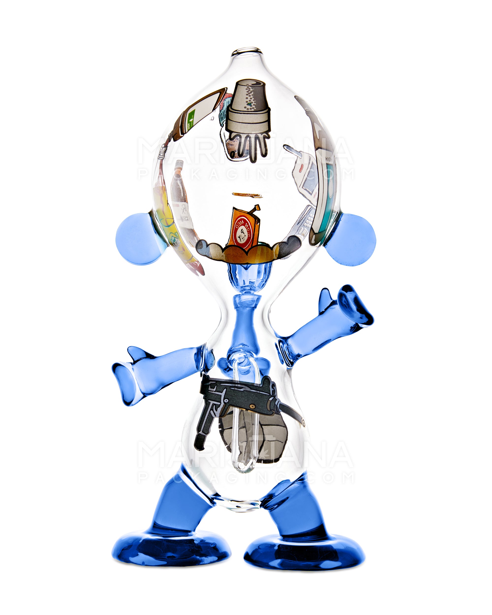 Dewdrop Boy Munny Style Glass Water Pipe W/ Decals | 8in Tall - 14mm Bowl - Blue