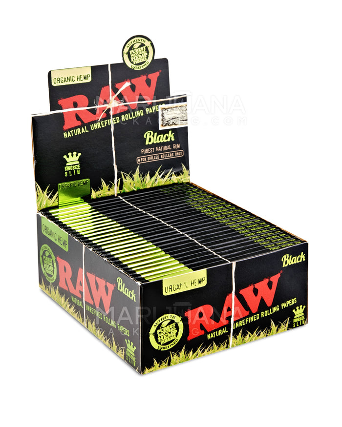 RAW | 'Retail Display' King Size Black Organic Hemp Rolling Papers | 109mm - Classic - 50 Count Image