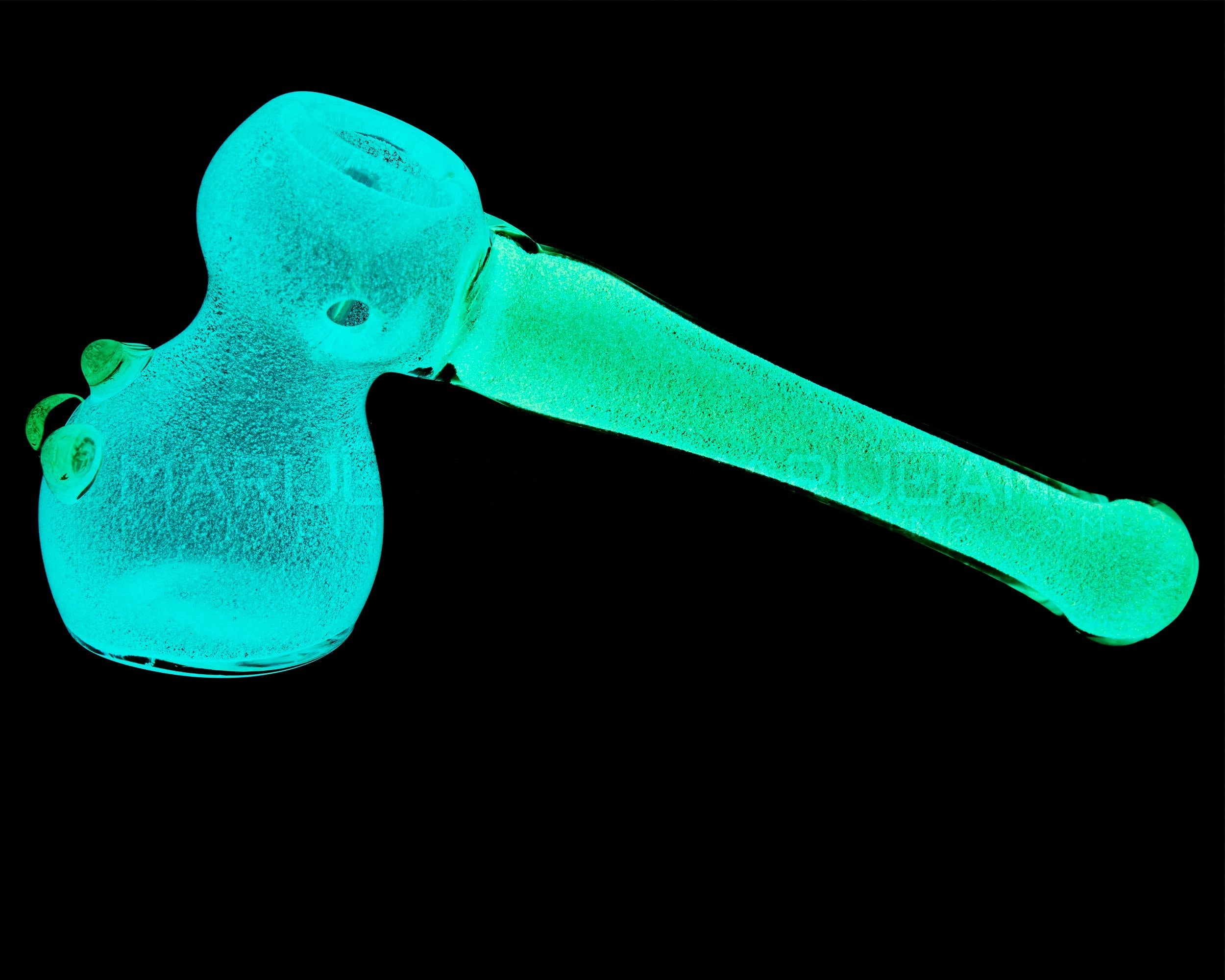 Glow-in-the-Dark | Hammer Bubbler w/ Triple Knockers | 5in Long - Glass - White - 9