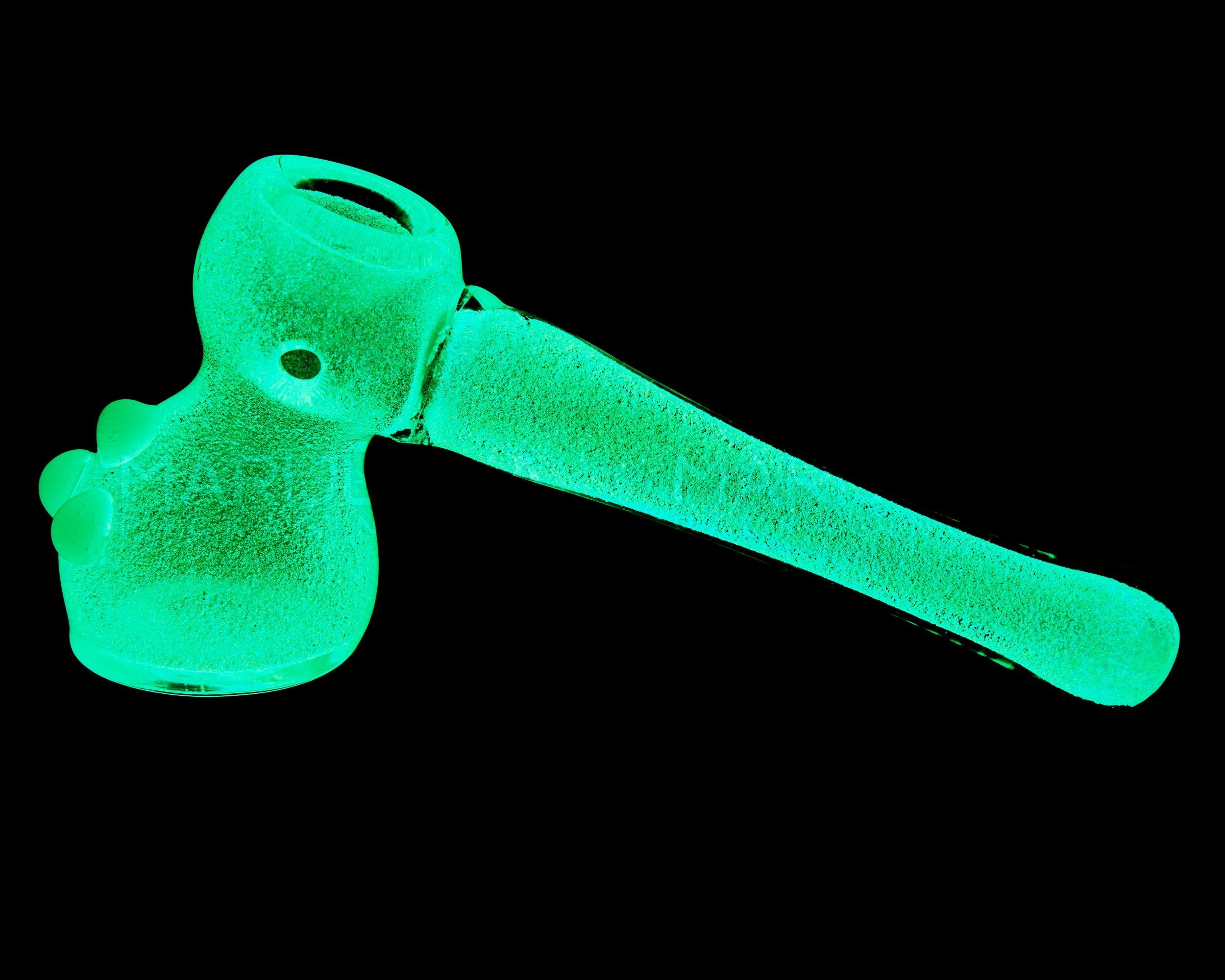 Glow-in-the-Dark | Hammer Bubbler w/ Triple Knockers | 5in Long - Glass - White - 10