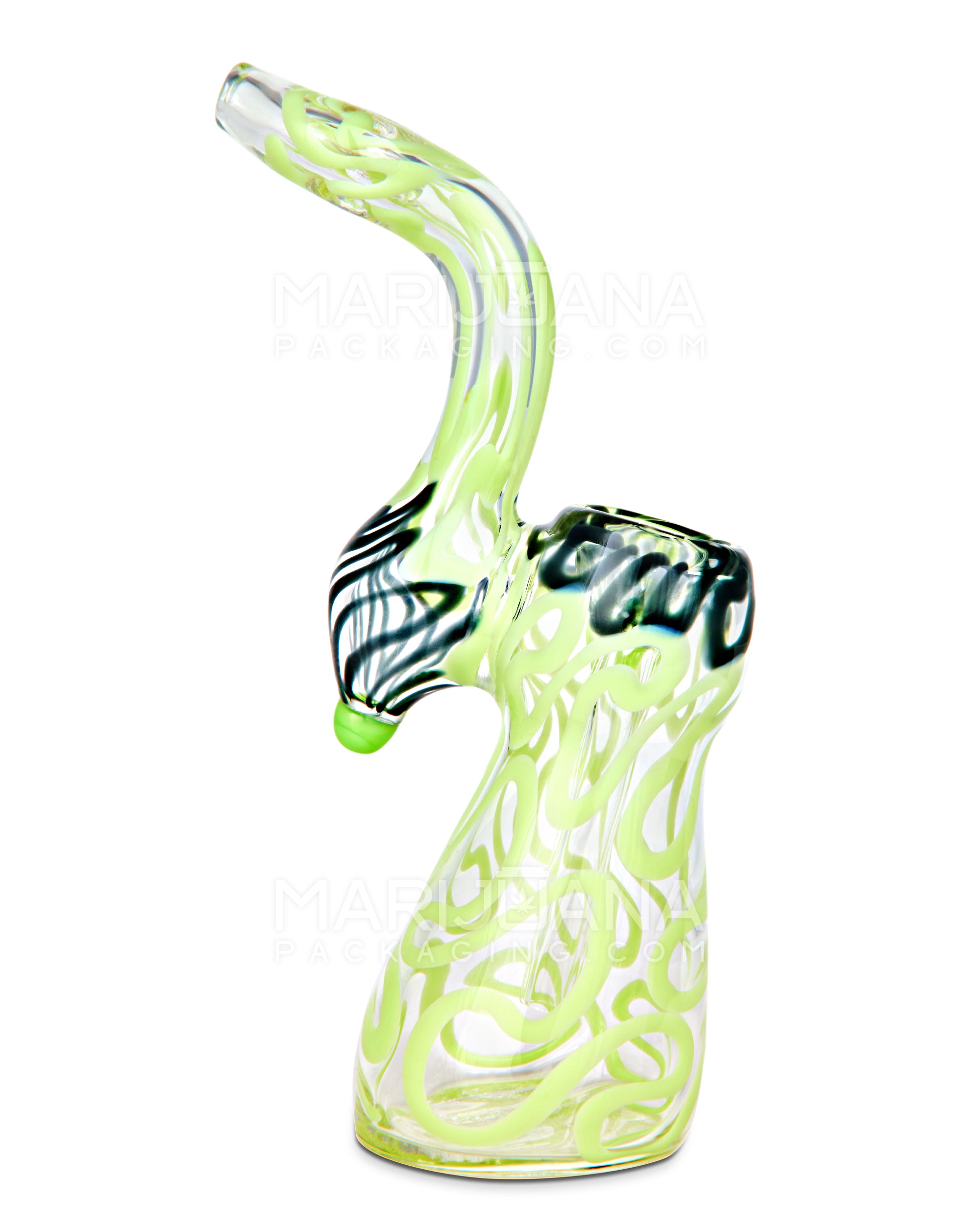 Donut Mouth Swirl Bubbler w/ Knocker | 6in Tall - Glass - Green - 3