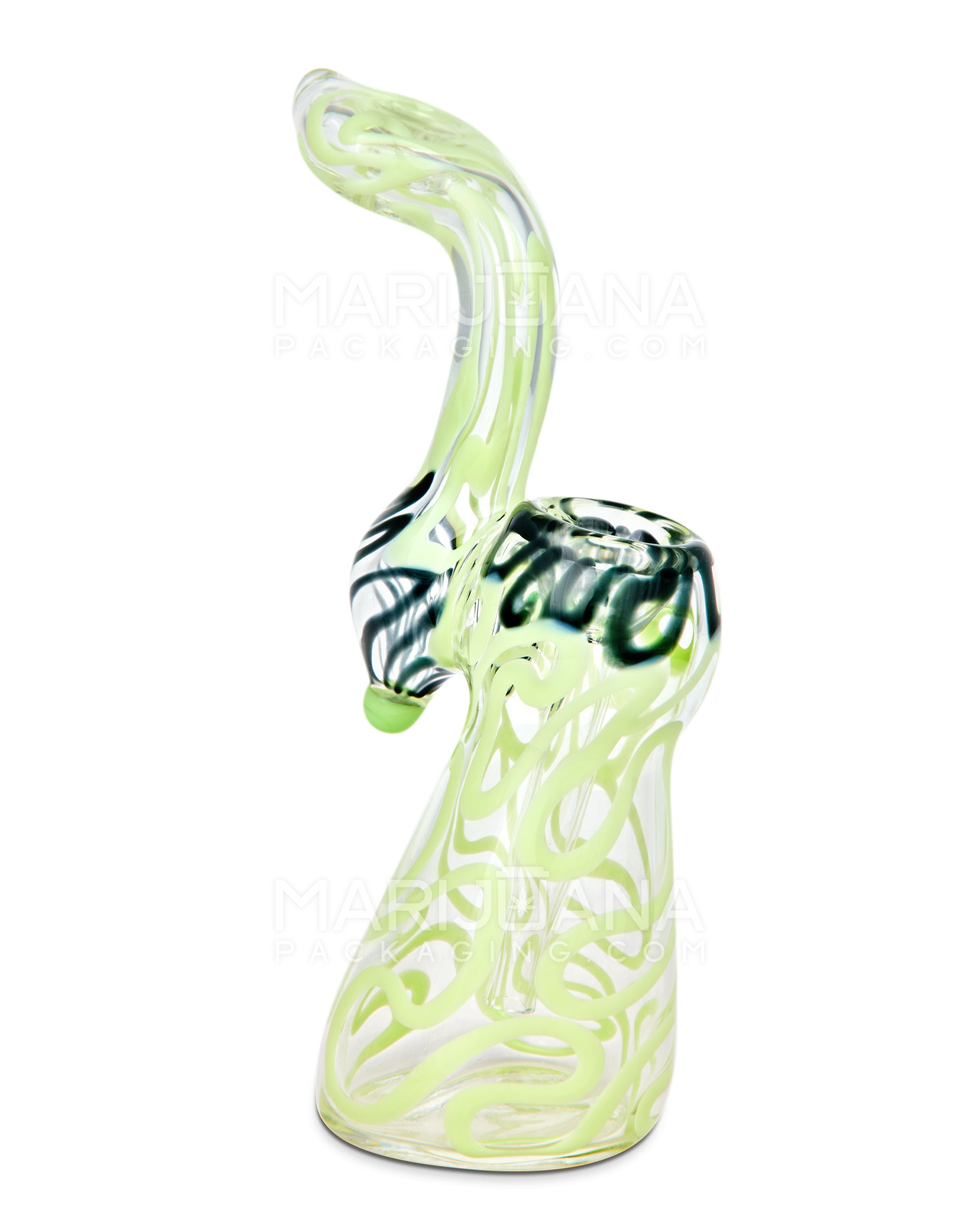 Donut Mouth Swirl Bubbler w/ Knocker | 6in Tall - Glass - Green - 4