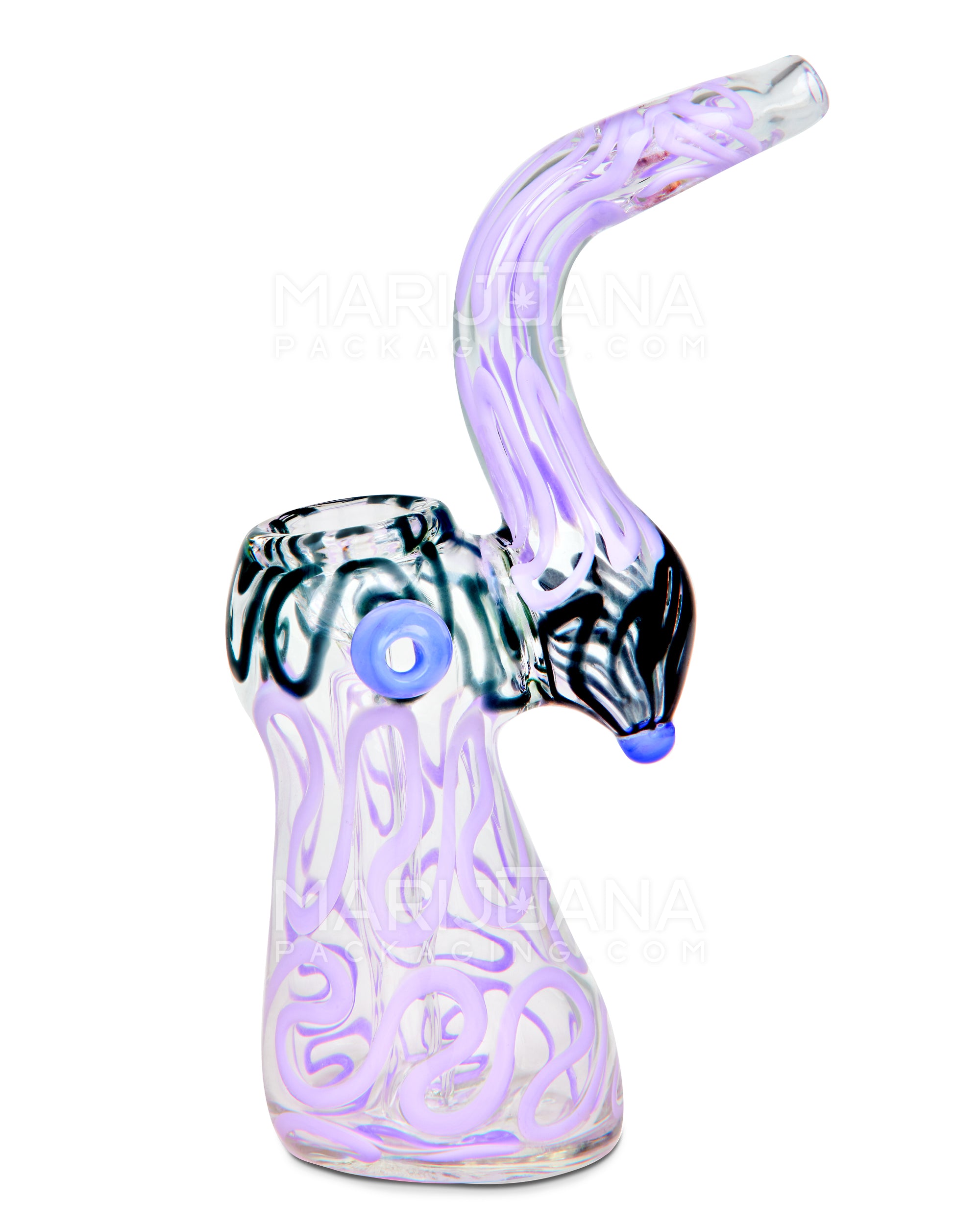 Donut Mouth Swirl Bubbler w/ Knocker | 6in Tall - Glass - Purple - 1