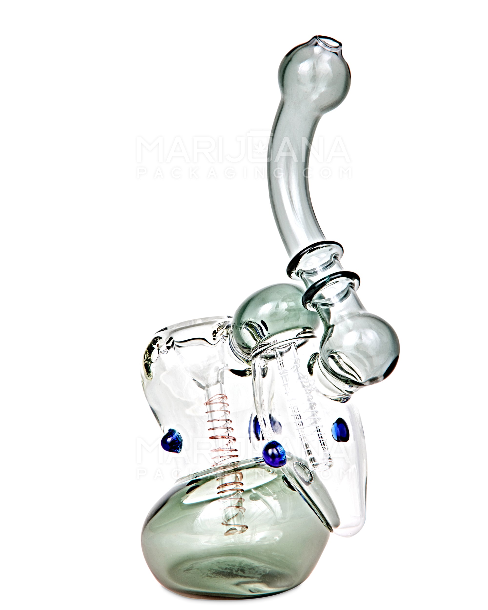 Ringed Double Chamber Bubbler w/ Multi Knockers | 7.5in Tall - Glass - Smoke - 8