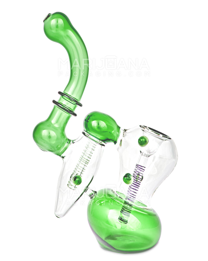 Ringed Double Chamber Bubbler w/ Multi Knockers | 7.5in Tall - Glass - Green Image