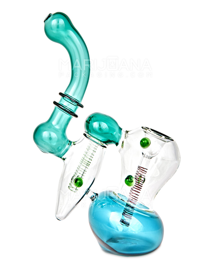 Ringed Double Chamber Bubbler w/ Multi Knockers | 7.5in Tall - Glass - Teal Image