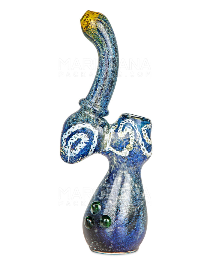 Frit & Gold Fumed Ringed Bubbler w/ Ribboning & Triple Knockers | 8in Tall - Glass - Blue Image