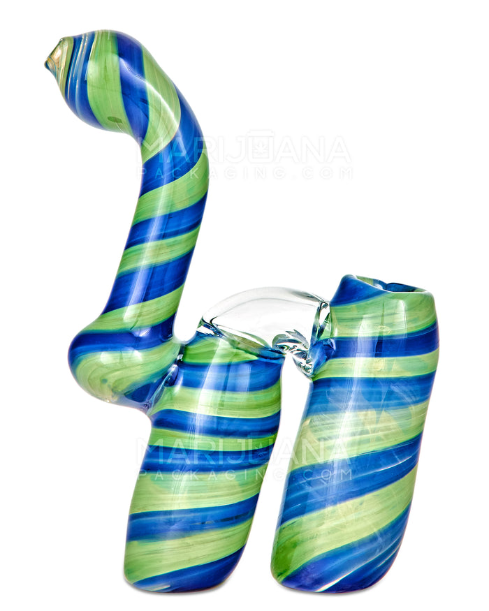 Spiral Double Chamber Bubbler | 6.5in Tall - Glass - Blue & Green Image