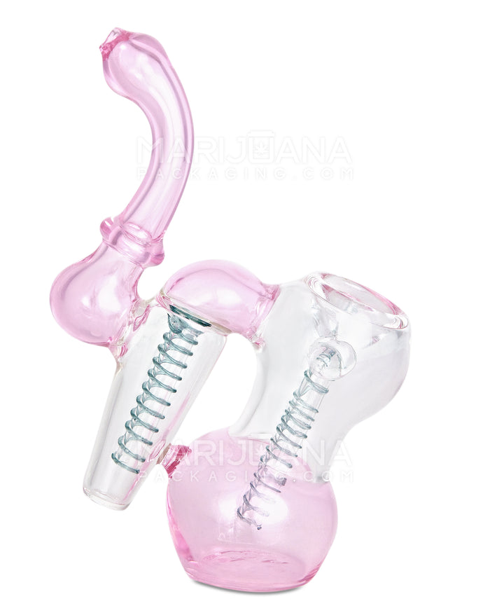 Ringed Double Chamber Bubbler w/ Multi Knockers | 7.5in Tall - Glass - Pink Image