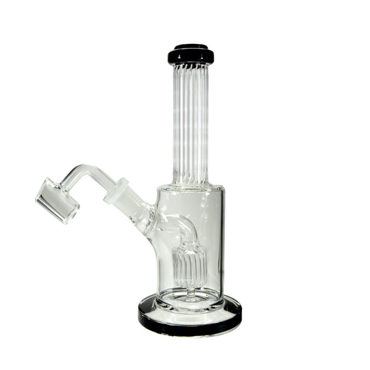 Ridged Neck Showerhead Perc Dab Rig w/ Thick Base | 8in Tall - 14mm Banger - Black - 3