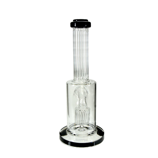 Ridged Neck Showerhead Perc Dab Rig w/ Thick Base | 8in Tall - 14mm Banger - Black - 4