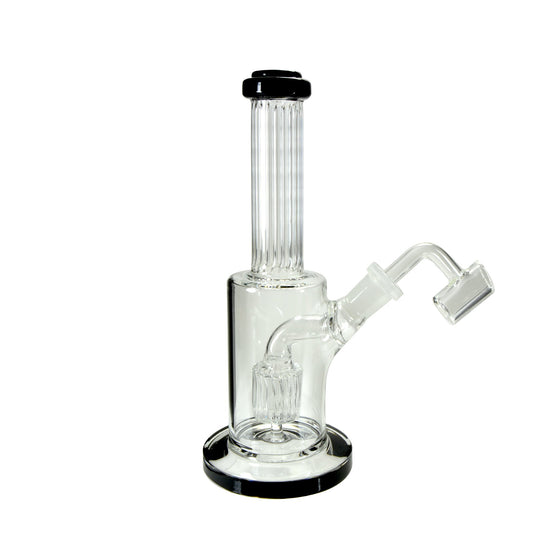 Ridged Neck Showerhead Perc Dab Rig w/ Thick Base | 8in Tall - 14mm Banger - Black - 1