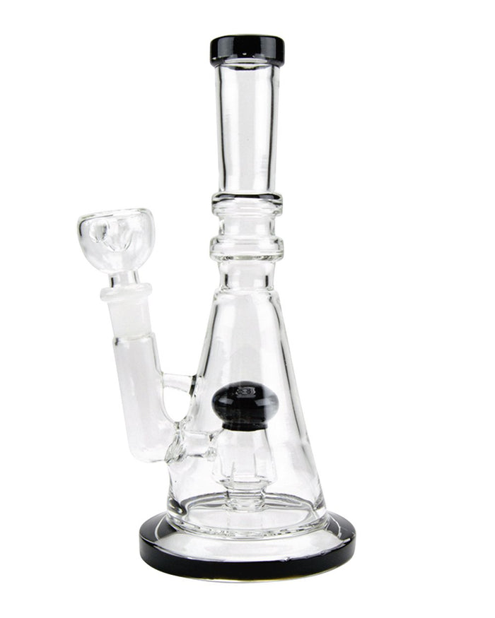 Straight Neck Circ Perc Glass Beaker Water Pipe w/ Thick Base | 8in Tall - 14mm Bowl - Black Image