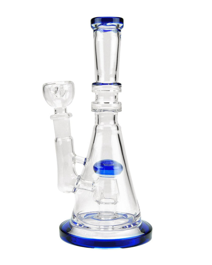 Straight Neck Circ Perc Glass Beaker Water Pipe w/ Thick Base | 8in Tall - 14mm Bowl - Blue Image