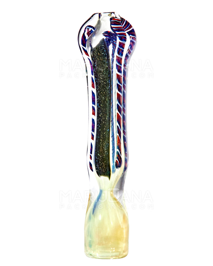 Dichro & Gold Fumed Chillum Hand Pipe w/ Ribboning | 3in Long - Glass - Assorted Image