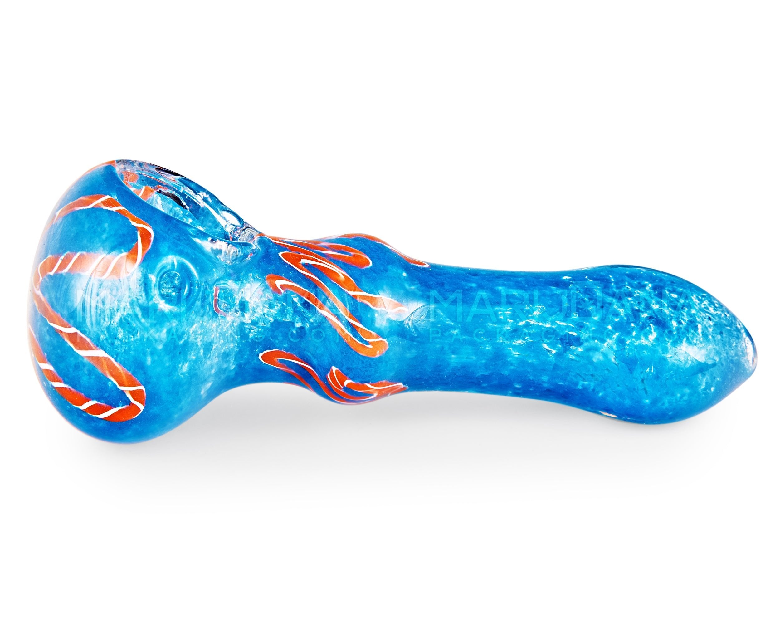 Ribboned & Frit Bulged Spoon Hand Pipe w/ Knocker | 3.5in Long - Glass - Assorted - 5