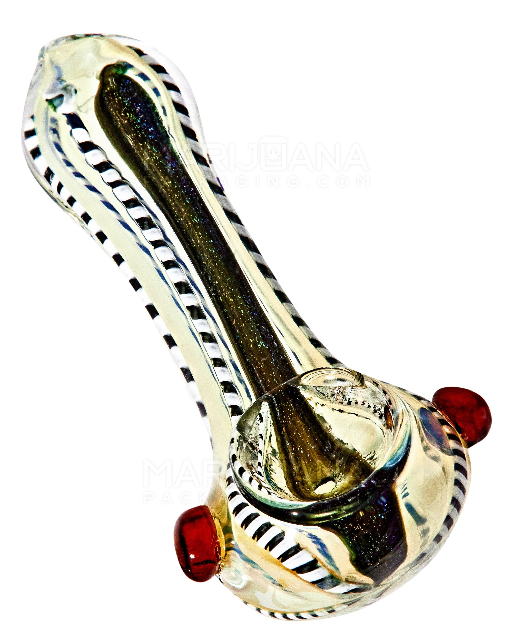 Dichro & Gold Fumed Spoon Hand Pipe w/ Ribboning & Knocker | 3.5in Long - Glass - Assorted - 1