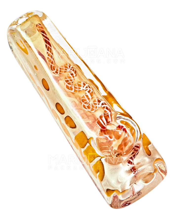 Ribboned & Gold Fumed Rectangle Steamroller Hand Pipe w/ Swirls | 3in Long - Glass - Assorted Image