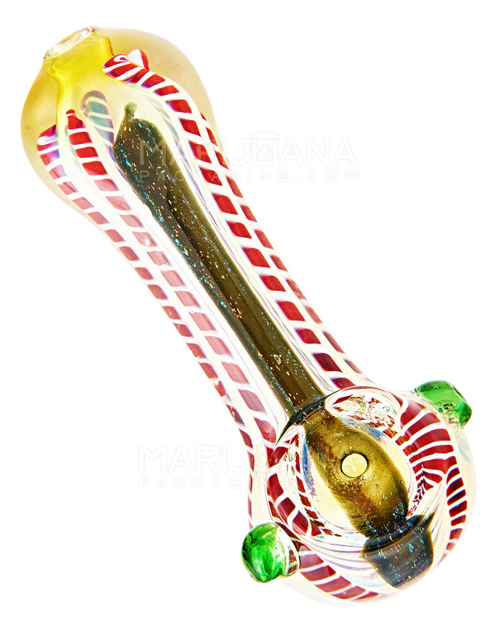 Dichro & Gold Fumed Spoon Hand Pipe w/ Ribboning & Double Knockers | 4in Long - Glass - Assorted Image