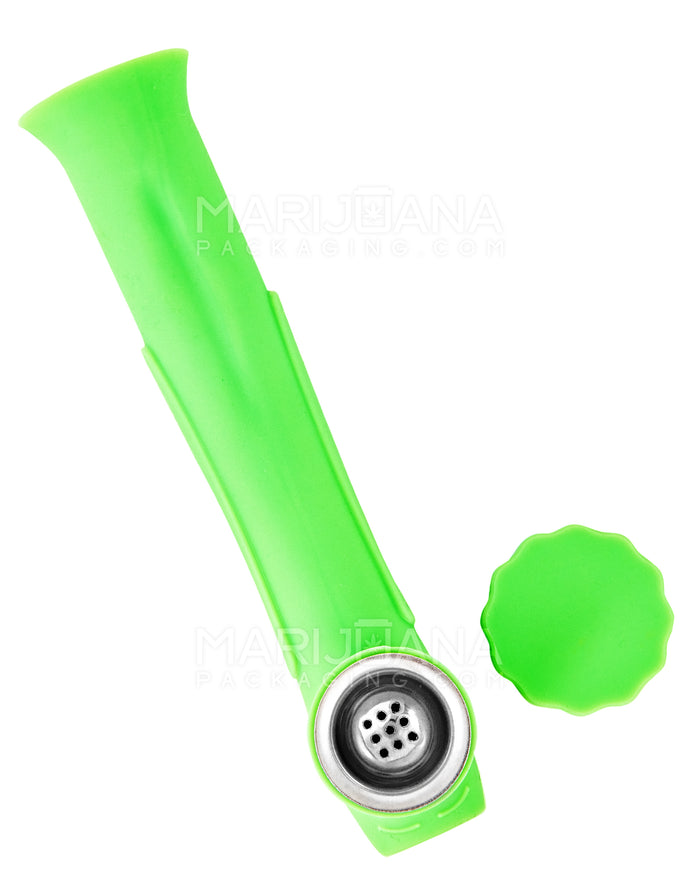 Unbreakable | Silicone Hand Pipe | 6in Long - Metal Bowl - Green Image