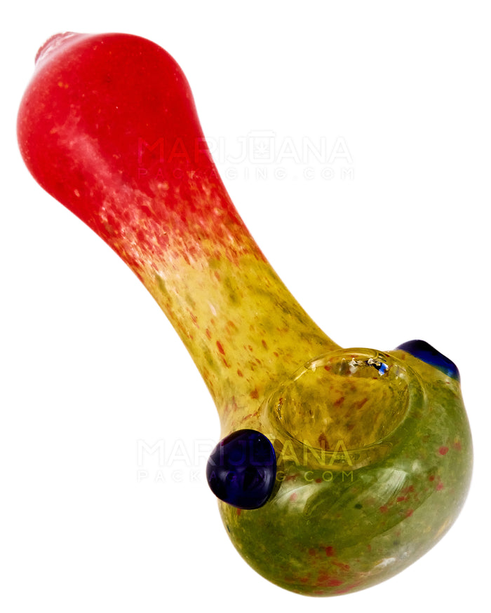 Frit Spoon Hand Pipe w/ Knocker | 4.5in Long - Glass - Rasta Image