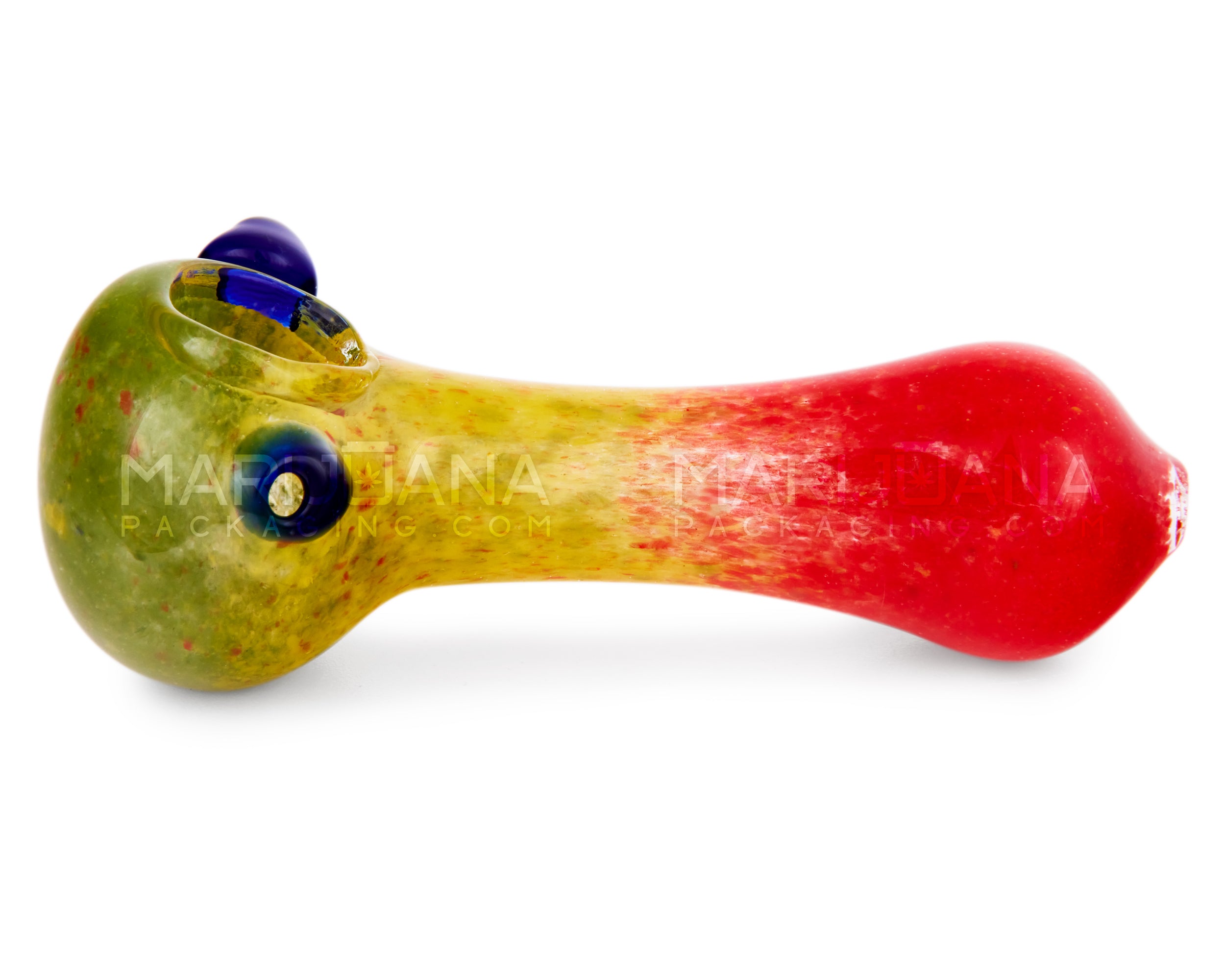 Frit Spoon Hand Pipe w/ Knocker | 4.5in Long - Glass - Rasta - 5