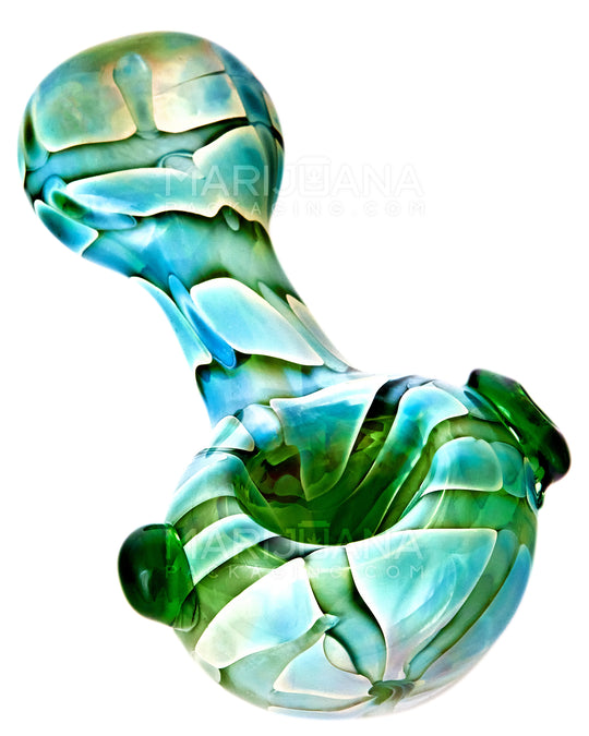 Raked & Print Fumed Spoon Hand Pipe w/ Knocker | 3.5in Long - Glass - Assorted - 1