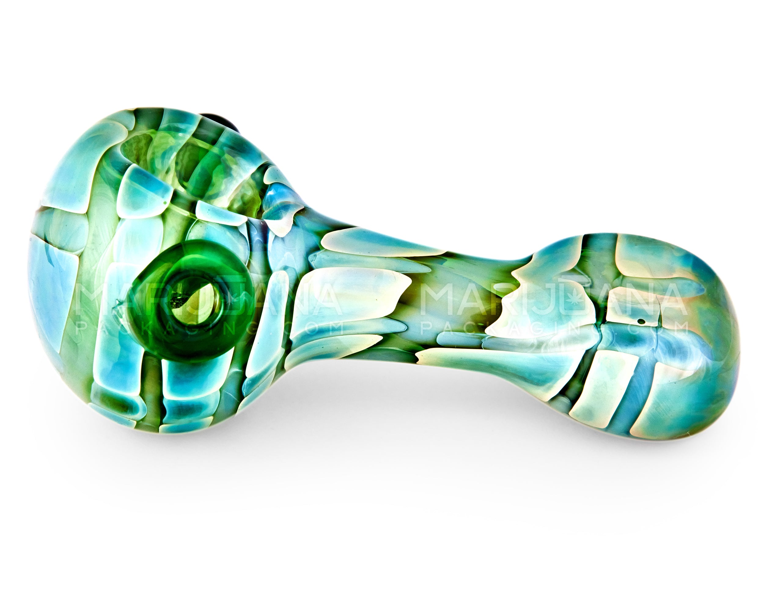 Raked & Print Fumed Spoon Hand Pipe w/ Knocker | 3.5in Long - Glass - Assorted - 5