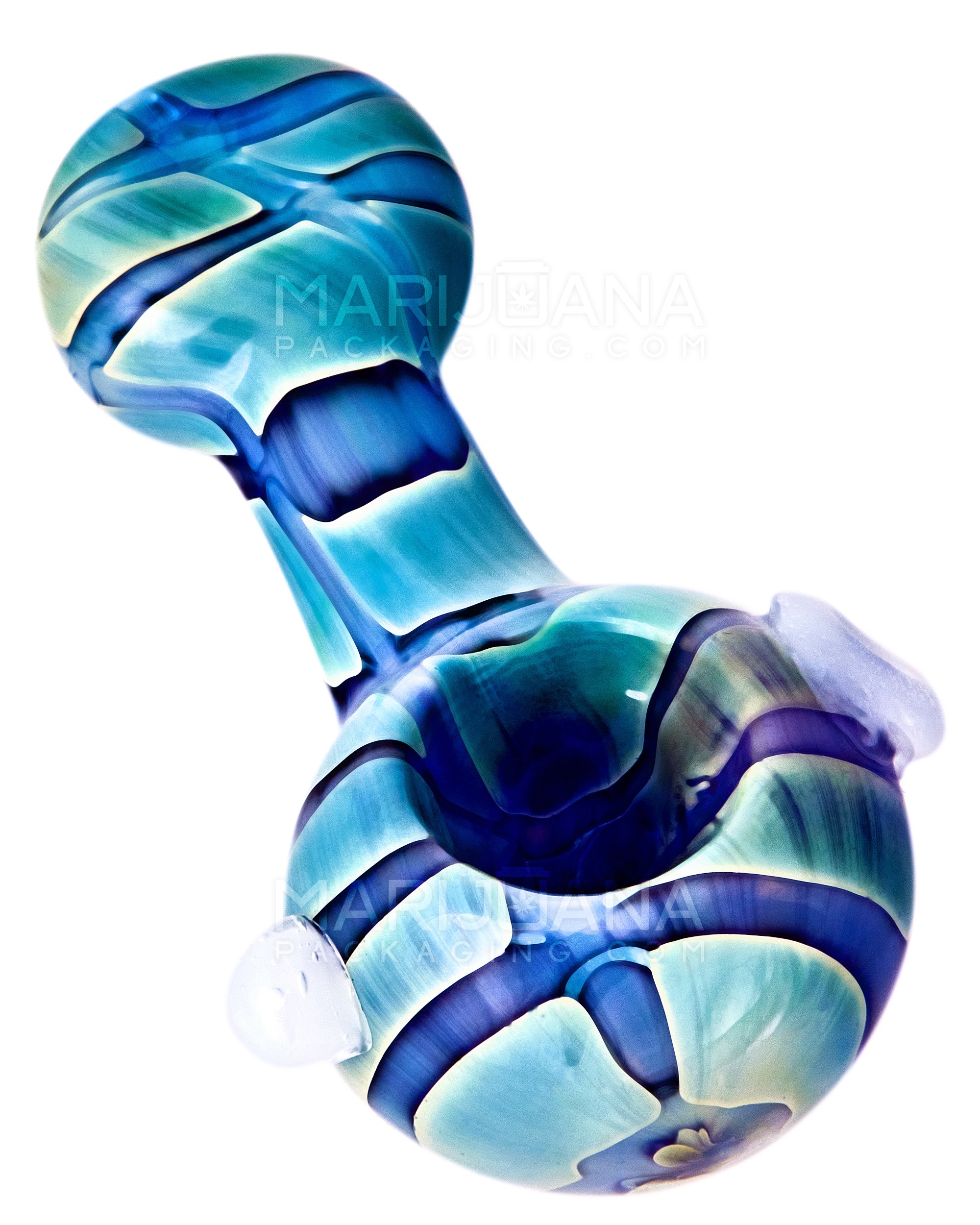 Raked & Print Fumed Spoon Hand Pipe w/ Knocker | 3.5in Long - Glass - Assorted - 6