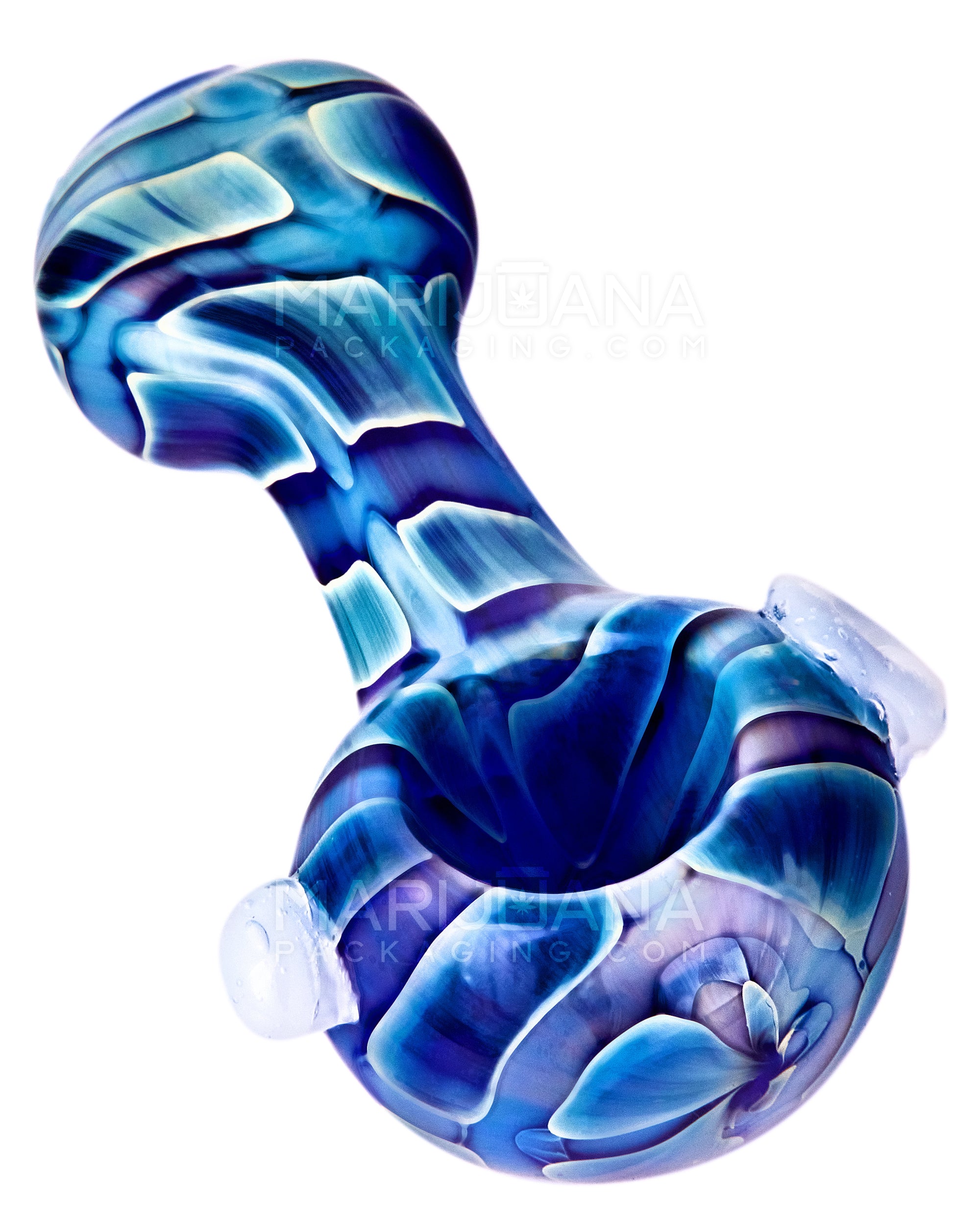 Raked & Print Fumed Spoon Hand Pipe w/ Knocker | 3.5in Long - Glass - Assorted - 7