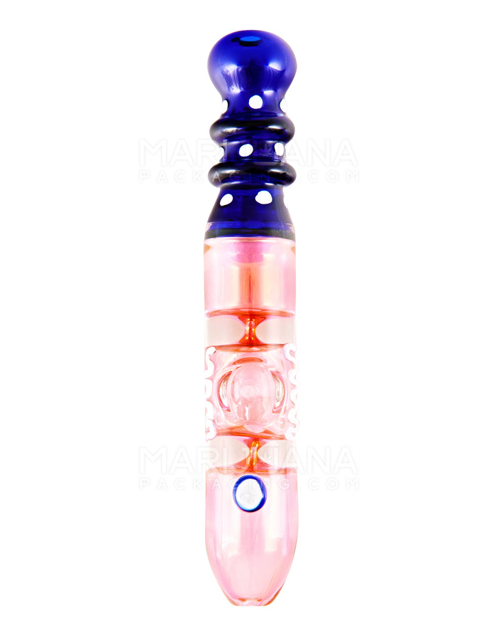 Swirl & Pink Fumed Ringed Steamroller Hand Pipe | 6.5in Long - Glass - Pink & Blue Image