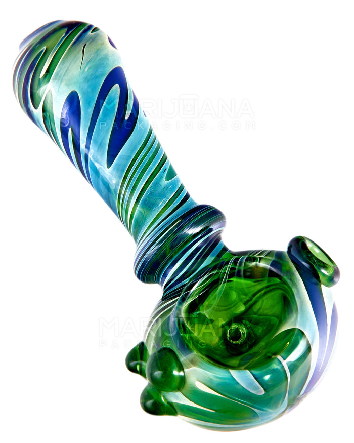 Print Fumed Ringed Spoon Hand Pipe w/ Triple Knockers | 4in Long - Glass - Assorted Image