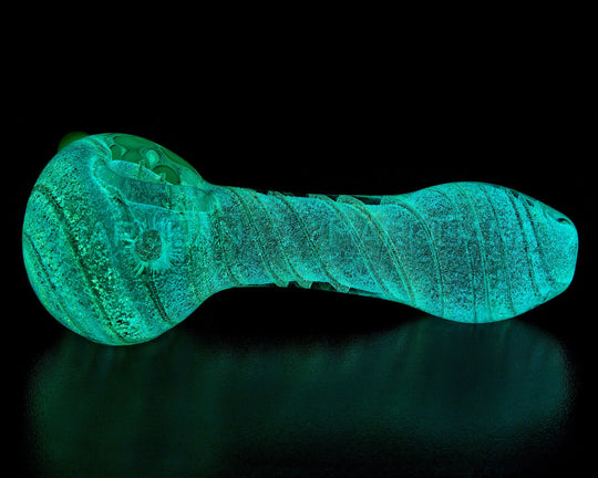 Glow-in-the-Dark | Spiral Spoon Hand Pipe w/ Triple Knockers | 3.5in Long - Glass - Assorted - 6