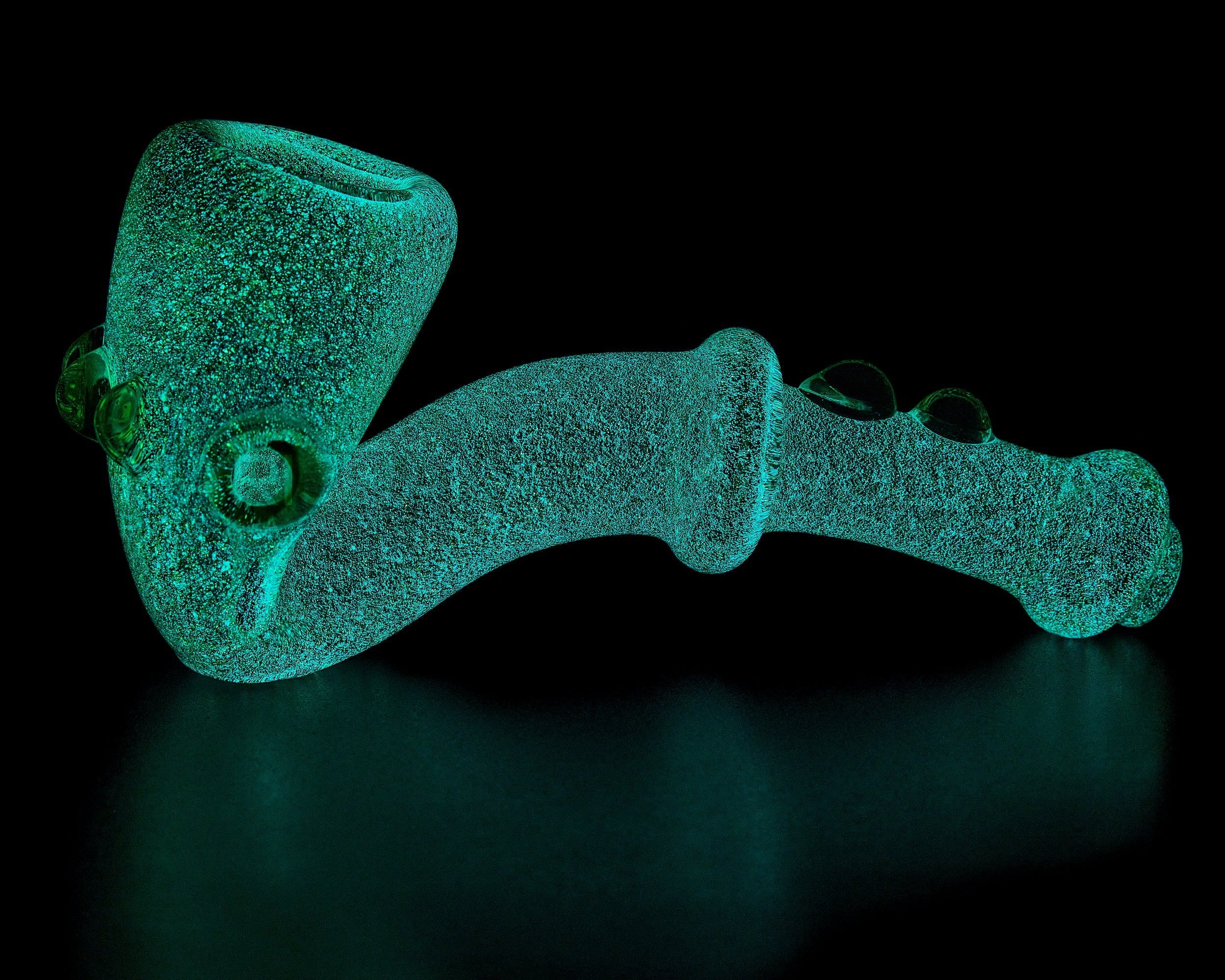 Glow-in-the-Dark | Ringed Sherlock Hand Pipe w/ Multi Knockers | 4.5in Long - Glass - Assorted - 6