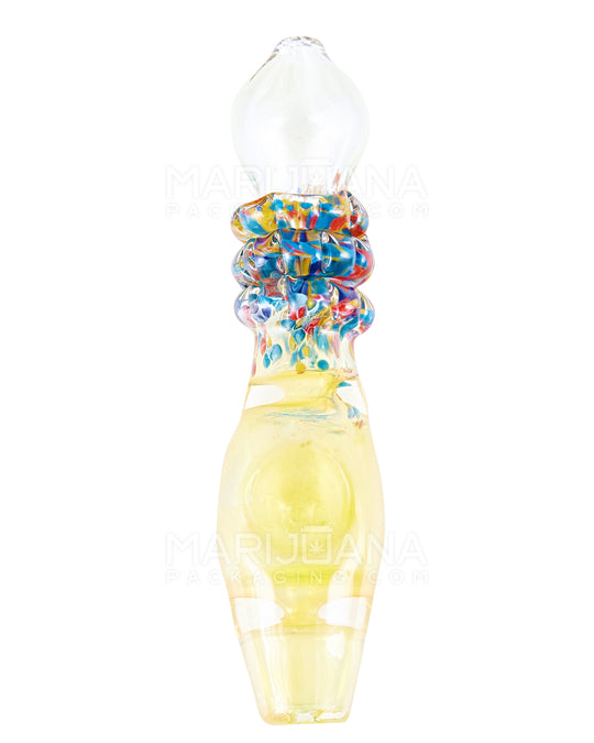 Frit & Gold Fumed Triple Ringed Steamroller Hand Pipe | 5in Long - Glass - Assorted - 1