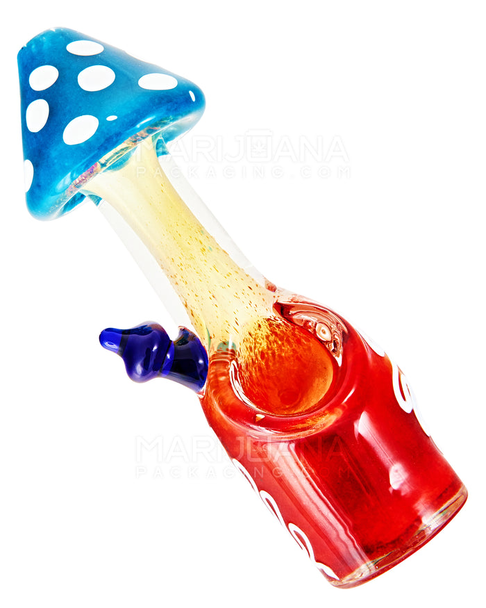 Frit & Gold Fumed Mushroom Hand Pipe w/ Swirls & Glass Handle | 5in Long - Glass - Mixed Image