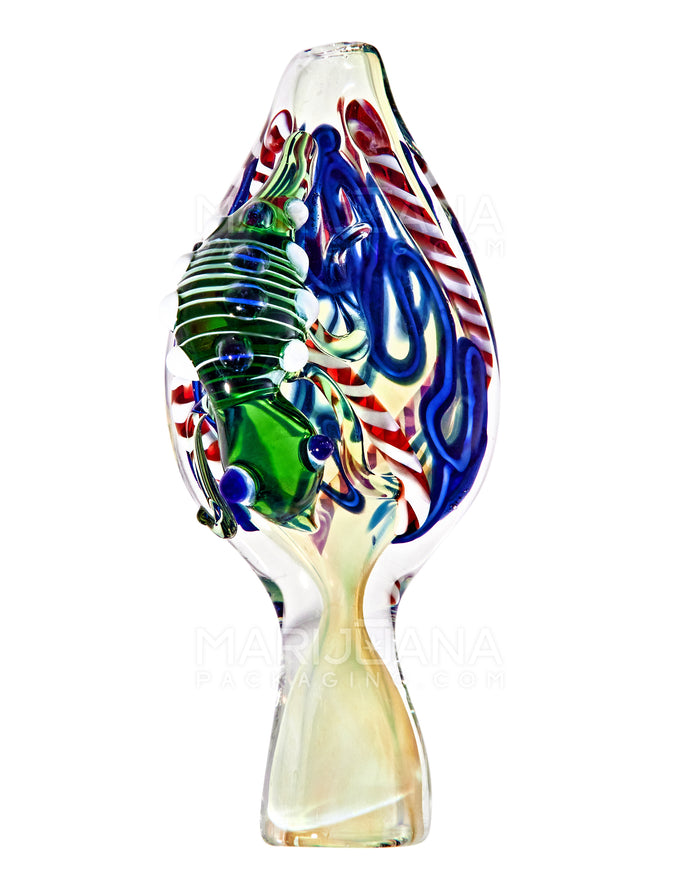 Swirl & Gold Fumed Chillum Hand Pipe w/ Glass Insect & Ribboning | 3.5in Long - Glass - Assorted Image