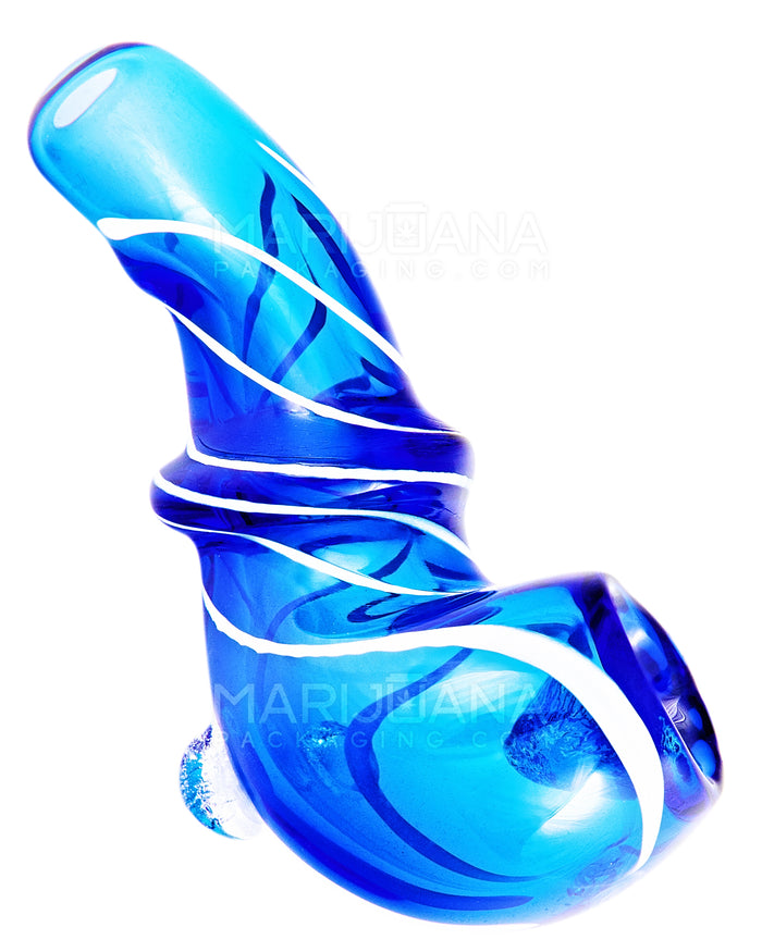 Swirl Ringed Sherlock Hand Pipe | 3in Long - Glass - Blue Image