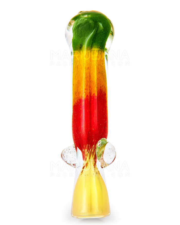 Frit & Gold Fumed Chillum Hand Pipe w/ Double Knockers | 3.5in Long - Glass - Rasta Image